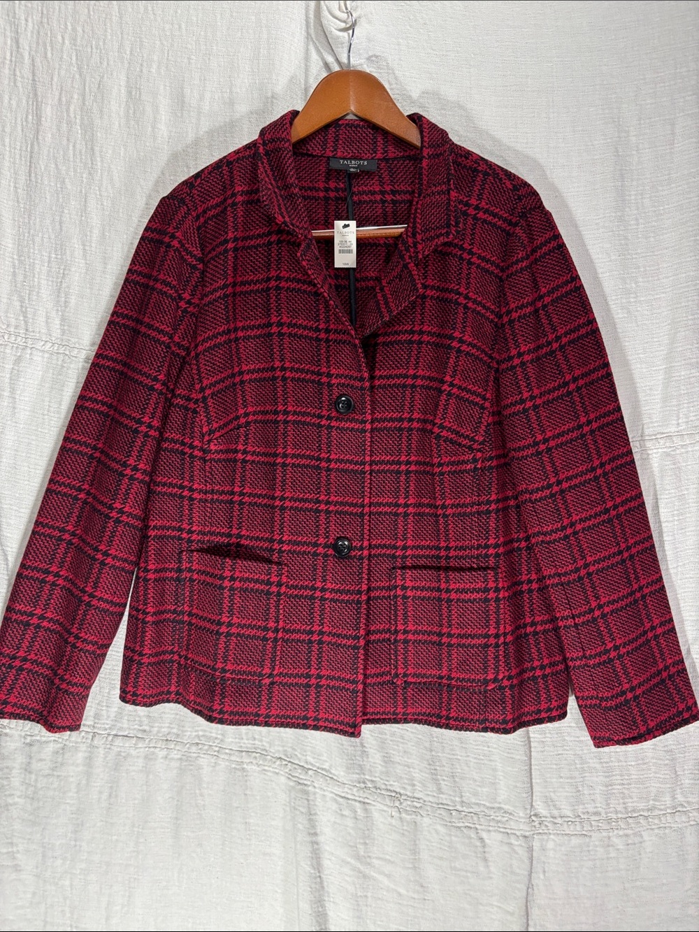 Talbots NWT Red & Black Plaid Wool Blend Tailored Jacket Blazer Plus Size 18W